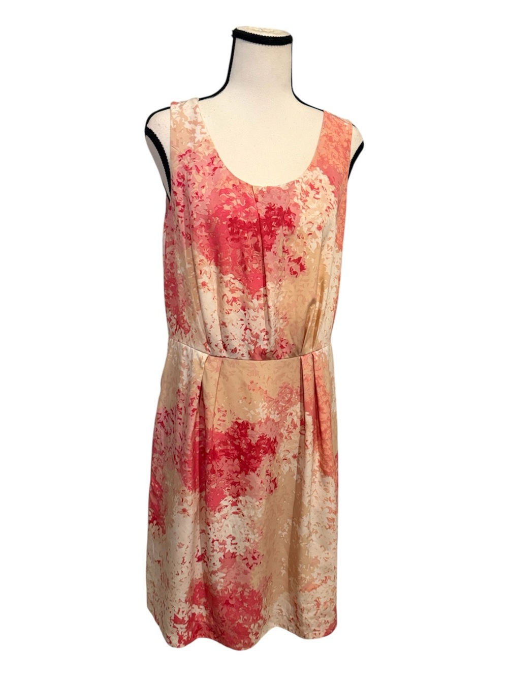 LOFT Pink and Peach Floral Scoop Neck Mini Dress